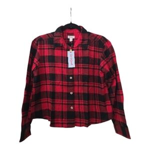 Cat & Jack Girls Red Black Plaid Flannel Button Down Shirt NWT